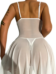 Sleepwear Lingerie Set – Sexy Deep V Sheer Dress and Thong