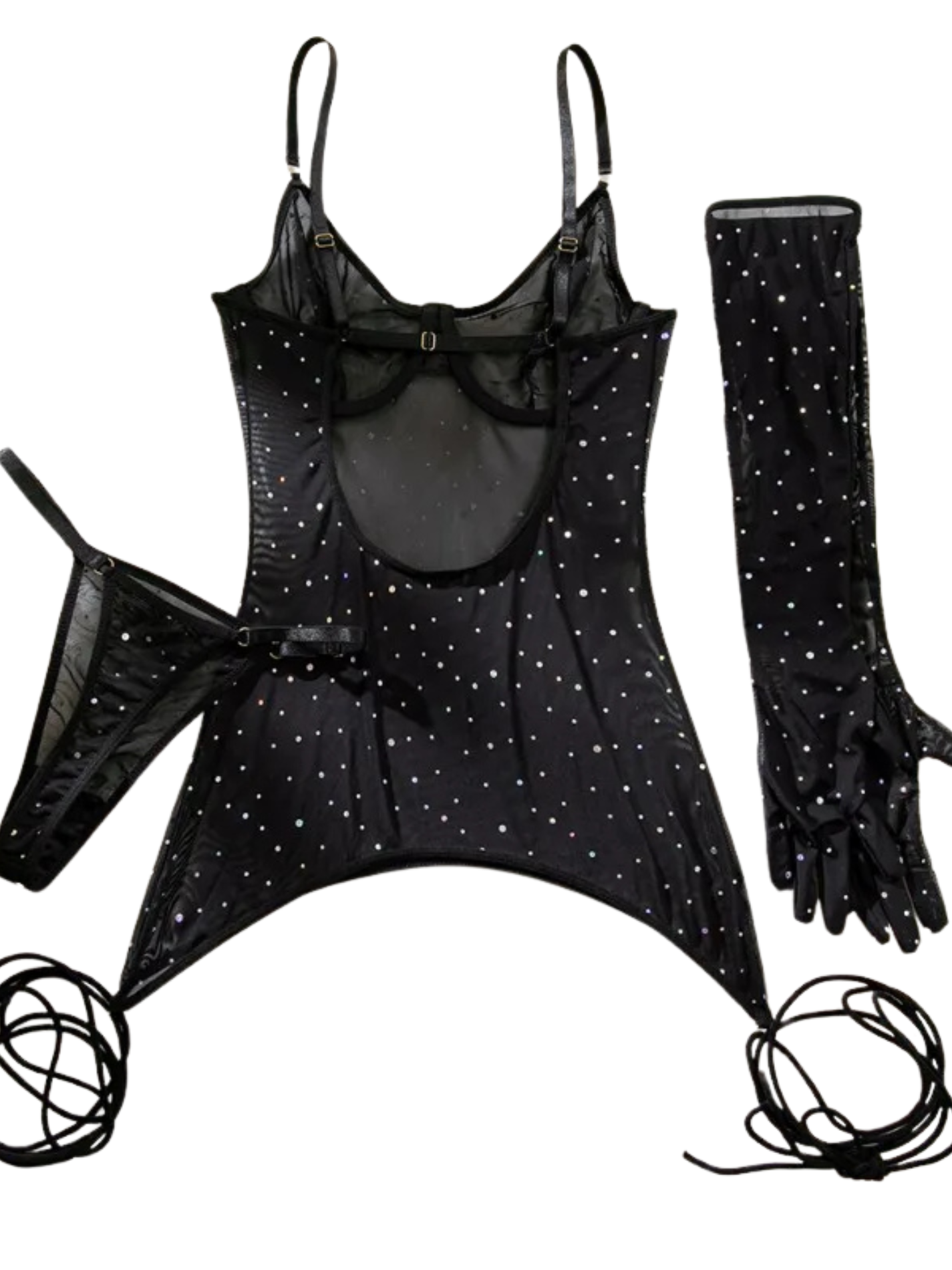 Sexy Transparent Sequin Jumpsuit – Women's Mesh Suspender Lingerie Set