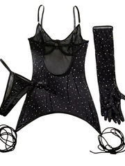 Sexy Transparent Sequin Jumpsuit – Women's Mesh Suspender Lingerie Set