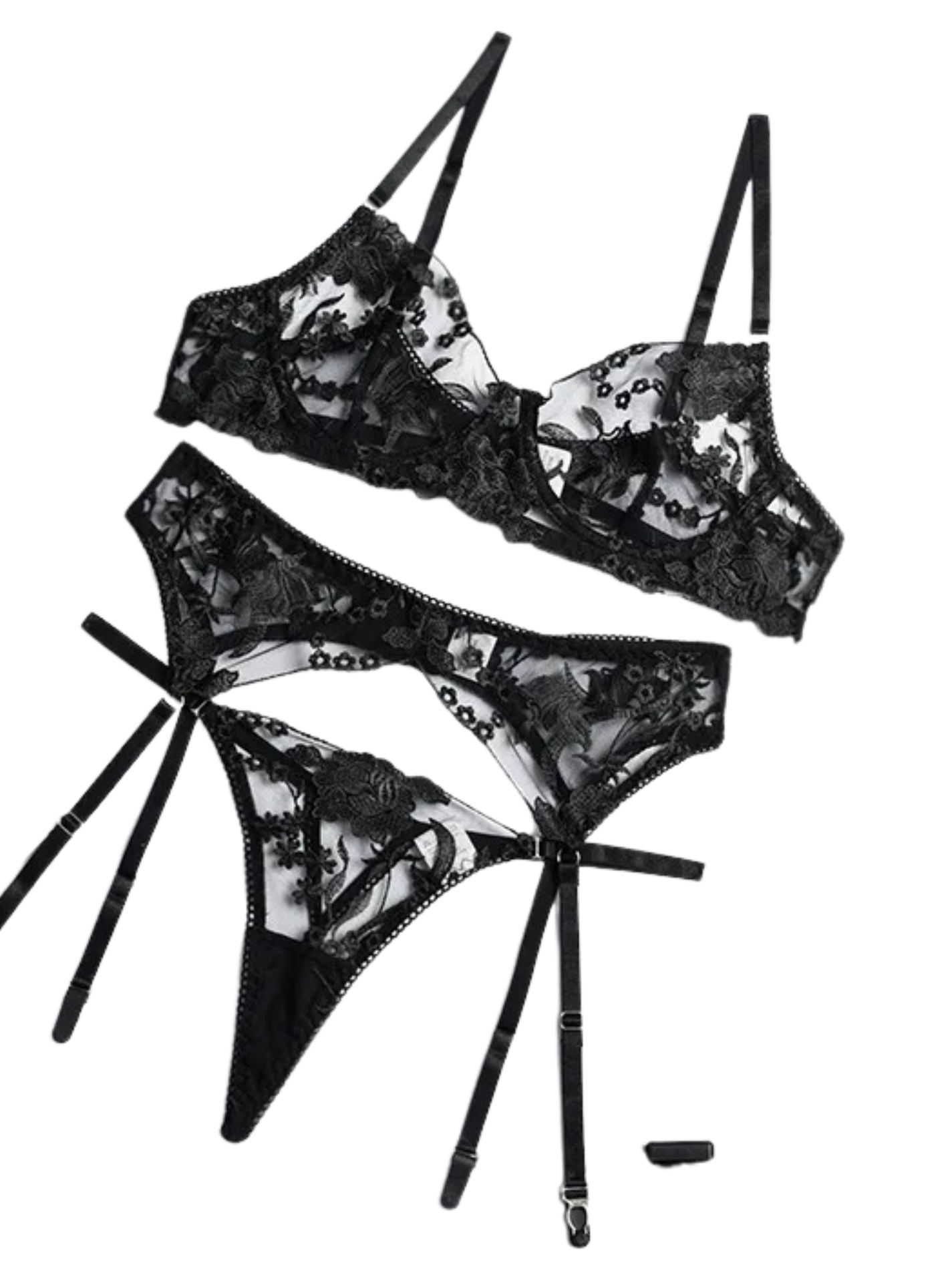 Sexy Open Cup Lingerie Set – Sheer Lace Bra, Thong, and Garter (3pcs)
