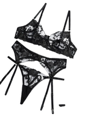 Sexy Open Cup Lingerie Set – Sheer Lace Bra, Thong, and Garter (3pcs)