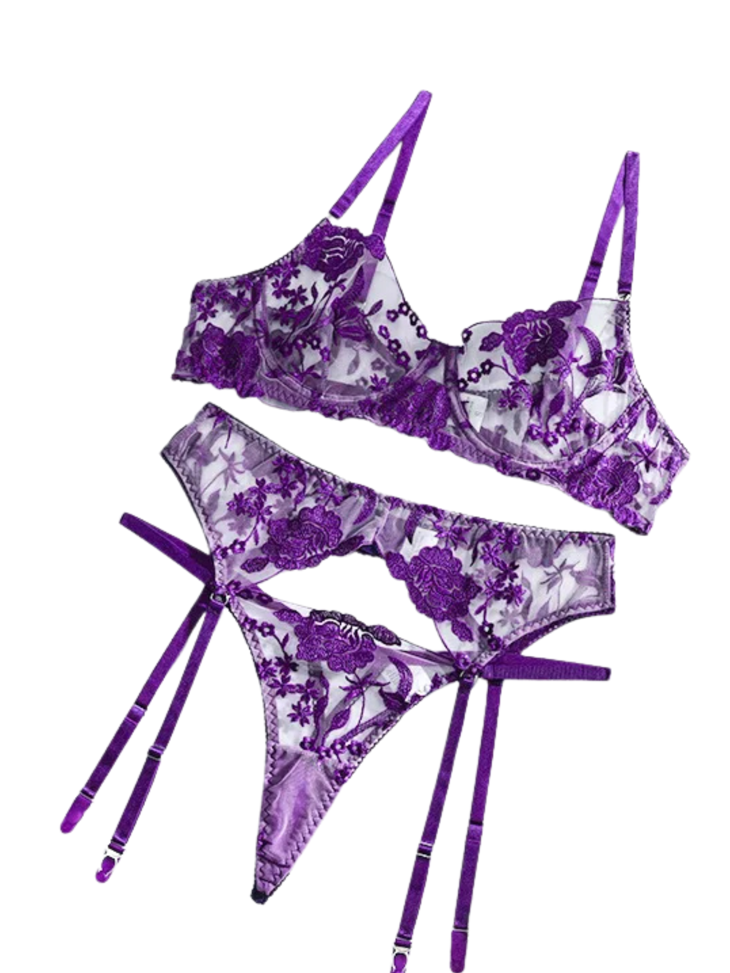 Sexy Open Cup Lingerie Set – Sheer Lace Bra, Thong, and Garter (3pcs)