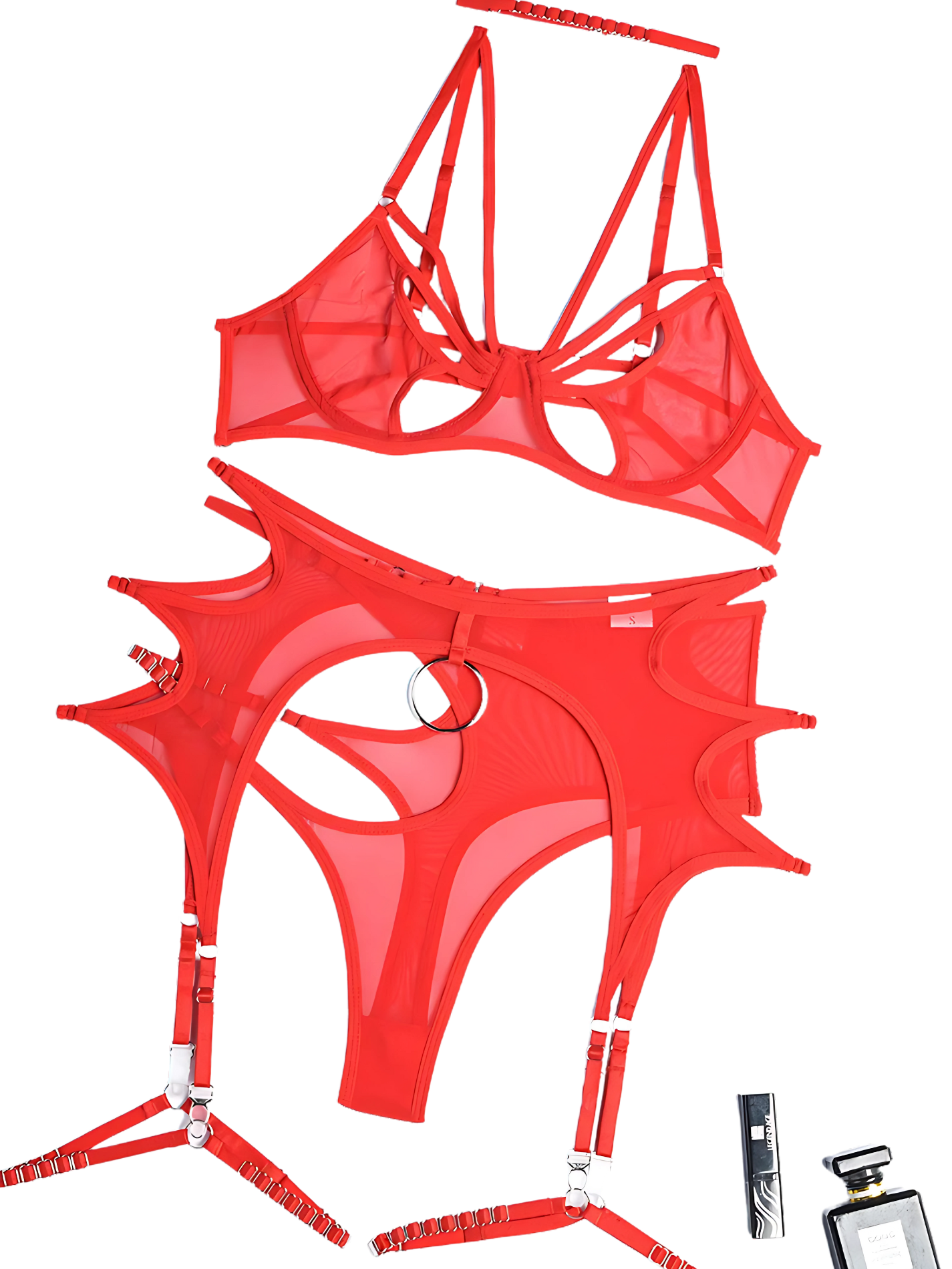 4-Piece Sensual Lingerie – Erotic Bra, Thongs, and Garter Set