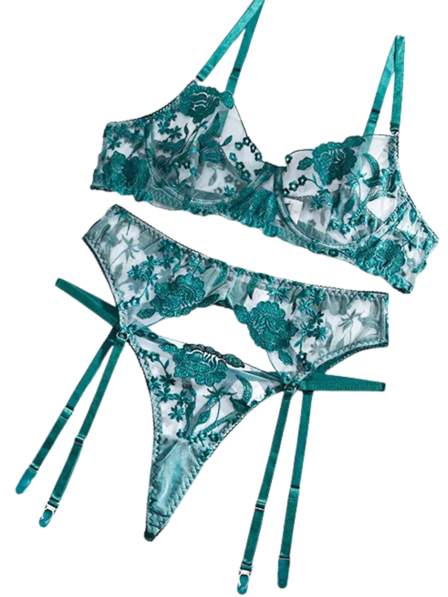 Sexy Open Cup Lingerie Set – Sheer Lace Bra, Thong, and Garter (3pcs)