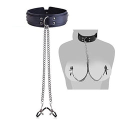 Sexy Faux Leather Choker with Breast Clamp Chain