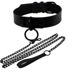 BDSM Slave Collar with Leash – Adjustable Faux Leather Choker