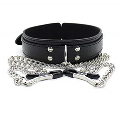 Sexy Faux Leather Choker with Breast Clamp Chain