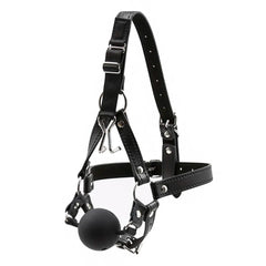 Thierry-Style BDSM Head Harness – Silicone Ball Gag with Nose Hook