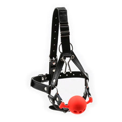 Thierry-Style BDSM Head Harness – Silicone Ball Gag with Nose Hook