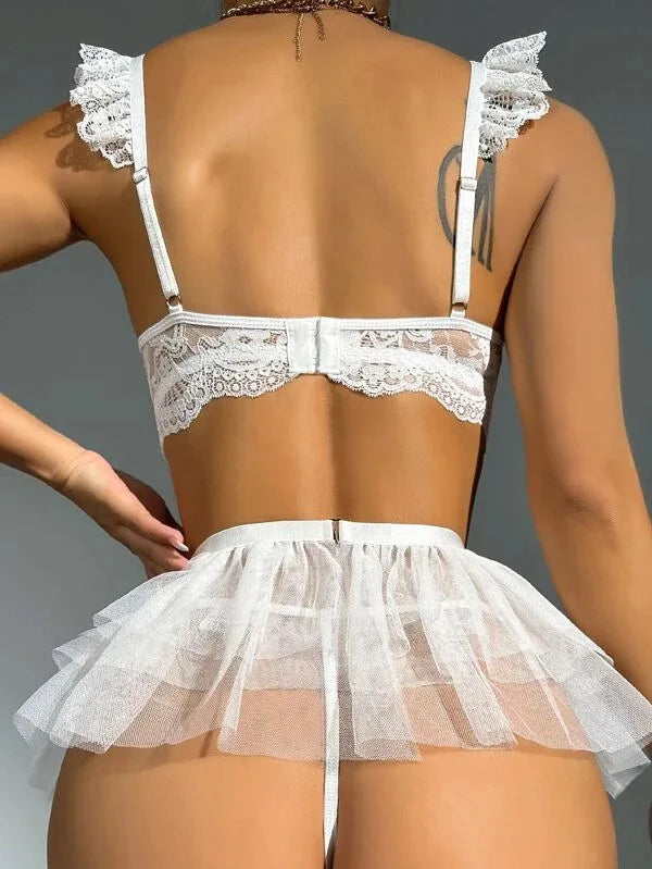 Erotic See-Through Mesh Dress & Garter Lingerie Set