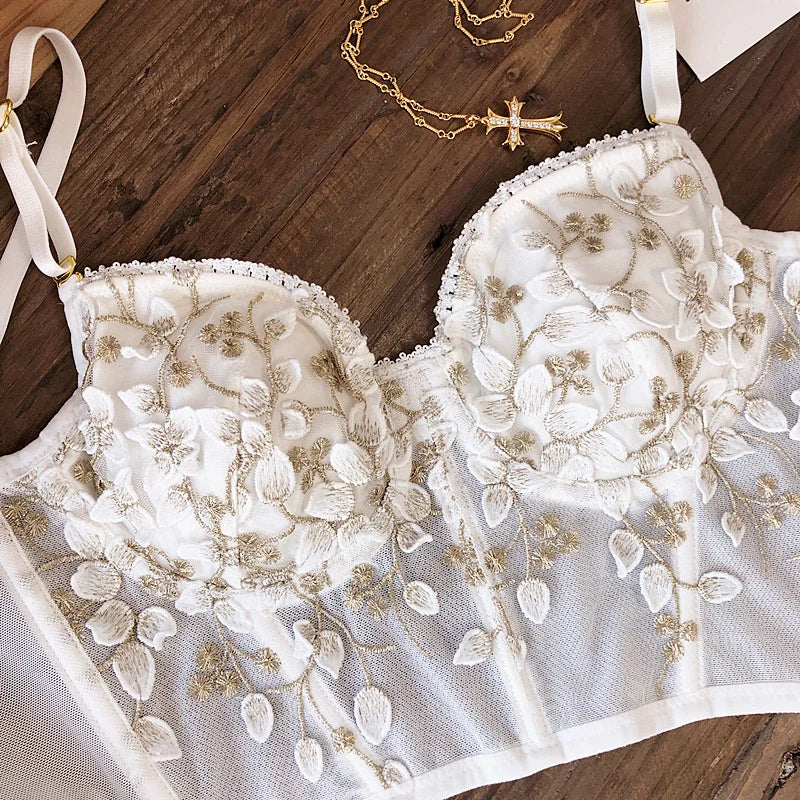 Women's 2-Piece Lace Lingerie – French Style Floral Embroidery Set
