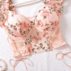 Butterfly Lace Embroidered Lingerie – Sexy Backless Mesh Set for Women