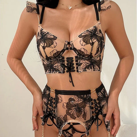 Sexy Lace Lingerie for Women – Embroidered, Hollow-Out, and Lace-Up Style