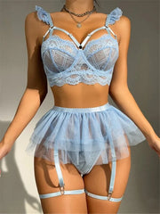 Erotic See-Through Mesh Dress & Garter Lingerie Set