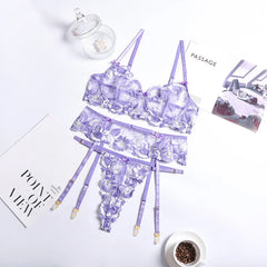 Exquisite Sexy Floral Lace Lingerie Set with Transparent Bra