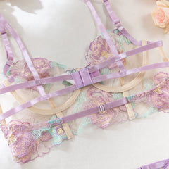 2-Piece Sexy Lingerie Set – Embroidered Mesh Corset and Matching Thong