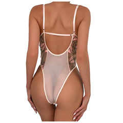 Sexy Floral Embroidery Bodysuit – Sheer Mesh Lingerie Teddy for Women