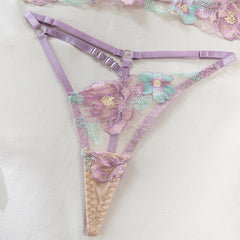 2-Piece Sexy Lingerie Set – Embroidered Mesh Corset and Matching Thong