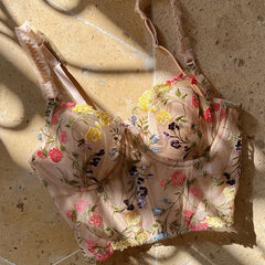 Sexy Lace Camisole Set – Embroidered Push-Up Bra for Women